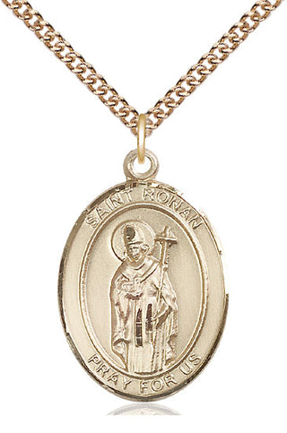 14kt Gold Filled Saint Ronan Medal Catholic Jewelry Engraved Catholic Saint Jewelry