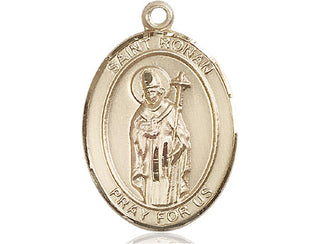 14kt Gold Saint Ronan Medal Engraved Catholic Saint Jewelry