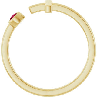 14K Yellow Lab-Grown Ruby Negative Space Cross Ring