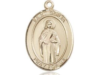 14kt Gold Saint Odilia Medal Engraved Catholic Saint Jewelry