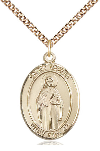 14kt Gold Saint Odilia Medal Engraved Catholic Saint Jewelry