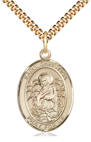 14kt Gold Filled Saint Christina the Astonishing Medal Catholic Jewelry Engraved Catholic Saint Jewelry