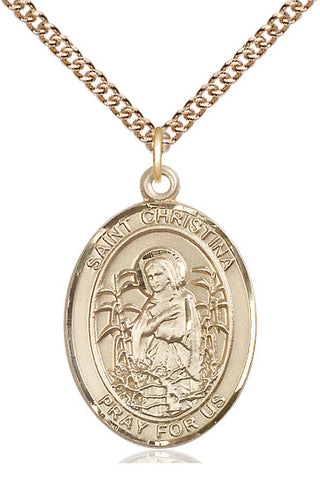 14kt Gold Filled Saint Christina the Astonishing Medal Catholic Jewelry Engraved Catholic Saint Jewelry