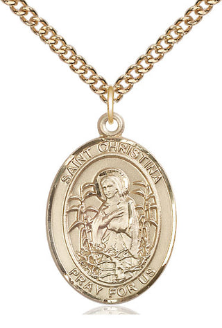 14kt Gold Filled Saint Christina the Astonishing Medal Catholic Jewelry Engraved Catholic Saint Jewelry