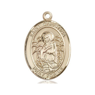 14kt Gold Saint Christina the Astonishing Medal Engraved Catholic Saint Jewelry