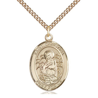 14kt Gold Saint Christina the Astonishing Medal Engraved Catholic Saint Jewelry