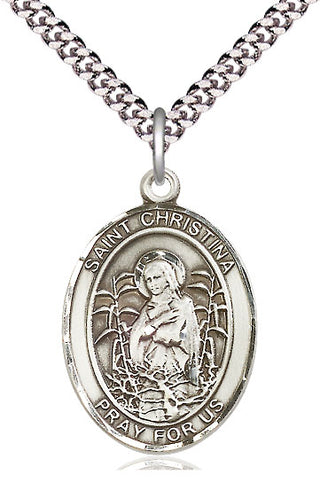 Sterling Silver Saint Christina the Astonishing Medal Catholic Jewelry Engraved Catholic Saint Jewelry