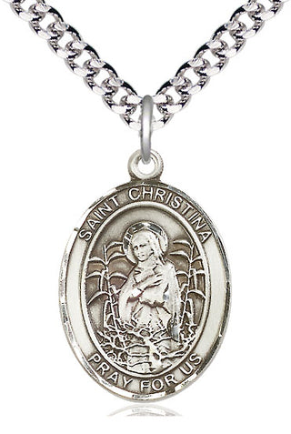 Sterling Silver Saint Christina the Astonishing Medal Catholic Jewelry Engraved Catholic Saint Jewelry