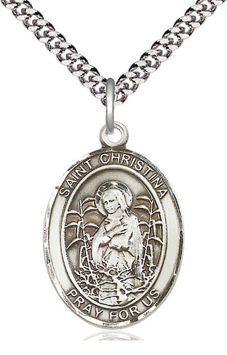 Sterling Silver Saint Christina the Astonishing Medal Catholic Jewelry Engraved Catholic Saint Jewelry