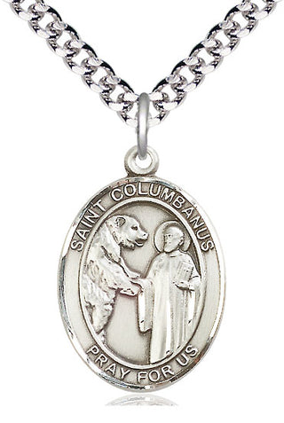 Sterling Silver Saint Columbanus Medal Catholic Jewelry Engraved Catholic Saint Jewelry