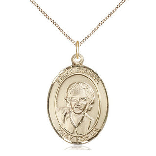 14kt Gold Filled Saint Gianna Medal Catholic Jewelry Engraved Catholic Saint Jewelry