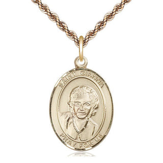 14kt Gold Filled Saint Gianna Medal Catholic Jewelry Engraved Catholic Saint Jewelry