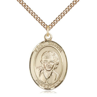 14kt Gold Saint Gianna Medal Engraved Catholic Saint Jewelry