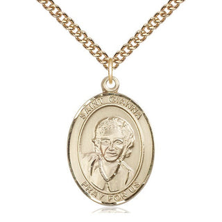 14kt Gold Saint Gianna Medal Engraved Catholic Saint Jewelry