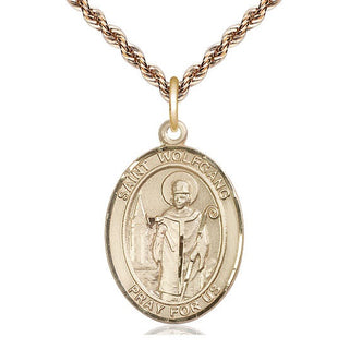 14kt Gold Saint Wolfgang Medal Engraved Catholic Saint Jewelry