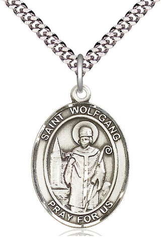 Sterling Silver Saint Wolfgang Medal Catholic Jewelry Engraved Catholic Saint Jewelry