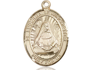 14kt Gold Filled Saint Edburga of Winchester Medal Engraved Catholic Saint Jewelry