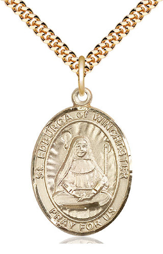 14kt Gold Filled Saint Edburga of Winchester Medal Catholic Jewelry Engraved Catholic Saint Jewelry