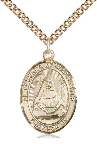 14kt Gold Filled Saint Edburga of Winchester Medal Catholic Jewelry Engraved Catholic Saint Jewelry