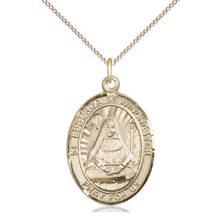 14kt Gold Saint Edburga of Winchester Medal Engraved Catholic Saint Jewelry