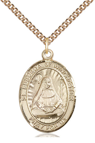 14kt Gold Saint Edburga of Winchester Medal Engraved Catholic Saint Jewelry