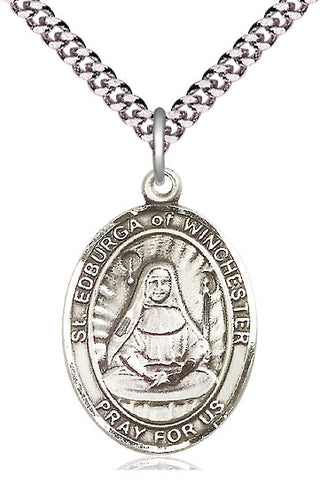 Pewter Saint Edburga of Winchester Medal Catholic Jewelry Engraved Catholic Saint Jewelry