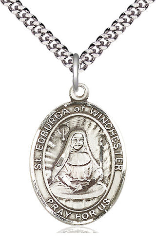 Pewter Saint Edburga of Winchester Medal Catholic Jewelry Engraved Catholic Saint Jewelry