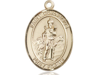 14kt Gold Saint Cornelius Medal Engraved Catholic Saint Jewelry