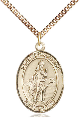 14kt Gold Saint Cornelius Medal Engraved Catholic Saint Jewelry