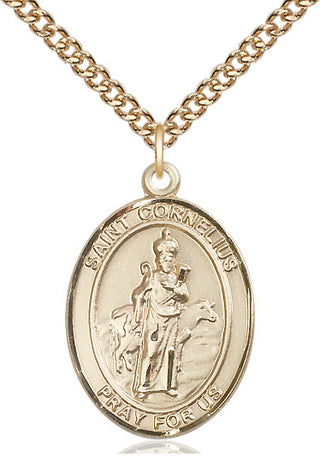 14kt Gold Saint Cornelius Medal Engraved Catholic Saint Jewelry
