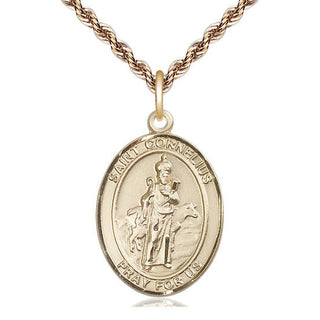 14kt Gold Saint Cornelius Medal Engraved Catholic Saint Jewelry