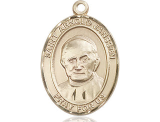14kt Gold Saint Arnold Janssen Medal Engraved Catholic Saint Jewelry