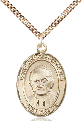 14kt Gold Saint Arnold Janssen Medal Engraved Catholic Saint Jewelry