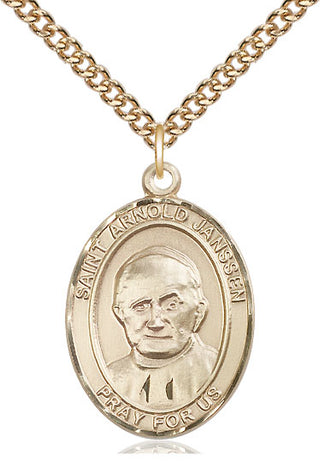 14kt Gold Saint Arnold Janssen Medal Engraved Catholic Saint Jewelry