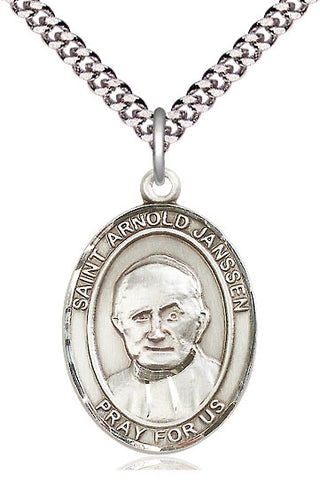 Pewter Saint Arnold Janssen Medal Catholic Jewelry Engraved Catholic Saint Jewelry