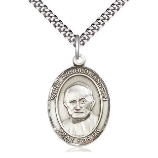 Sterling Silver Saint Arnold Janssen Medal Catholic Jewelry Engraved Catholic Saint Jewelry