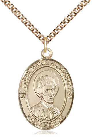 14kt Gold Saint Louis Marie de Montfort Medal Engraved Catholic Saint Jewelry