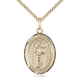14kt Gold Filled Saint Matthias the Apostle Medal Catholic Jewelry Engraved Catholic Saint Jewelry