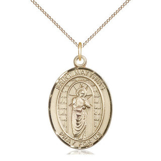 14kt Gold Filled Saint Matthias the Apostle Medal Catholic Jewelry Engraved Catholic Saint Jewelry