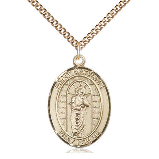14kt Gold Filled Saint Matthias the Apostle Medal Catholic Jewelry Engraved Catholic Saint Jewelry
