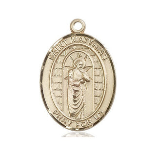 14kt Gold Saint Matthias the Apostle Medal Engraved Catholic Saint Jewelry