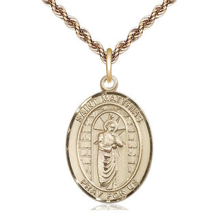 14kt Gold Saint Matthias the Apostle Medal Engraved Catholic Saint Jewelry