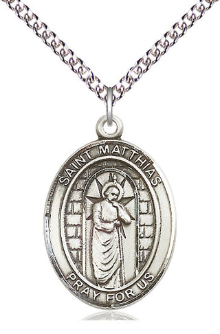 Sterling Silver Saint Matthias the Apostle Medal Catholic Jewelry Engraved Catholic Saint Jewelry