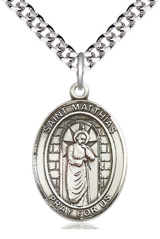Sterling Silver Saint Matthias the Apostle Medal Catholic Jewelry Engraved Catholic Saint Jewelry