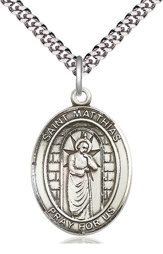 Sterling Silver Saint Matthias the Apostle Medal Catholic Jewelry Engraved Catholic Saint Jewelry