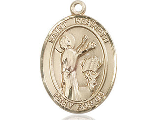14kt Gold Filled Saint Kenneth Medal Engraved Catholic Saint Jewelry