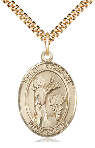 14kt Gold Filled Saint Kenneth Medal Catholic Jewelry Engraved Catholic Saint Jewelry