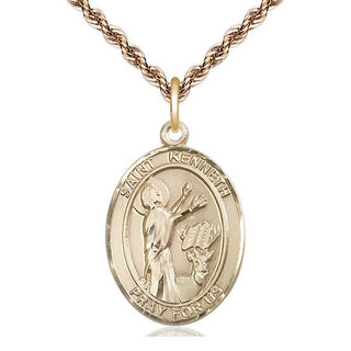 14kt Gold Filled Saint Kenneth Medal Catholic Jewelry Engraved Catholic Saint Jewelry