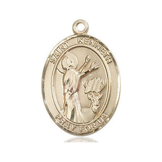 14kt Gold Saint Kenneth Medal Engraved Catholic Saint Jewelry