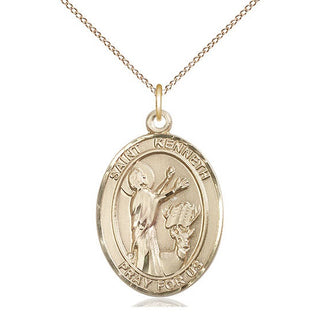 14kt Gold Saint Kenneth Medal Engraved Catholic Saint Jewelry